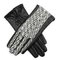 DENTS Womens Leather & Boucle Gloves Warm Winter Ladies Warm Elegant - Black/Multi