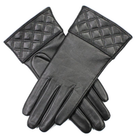 Dents Womens Leather Gloves Pleat Detail Fleece Lining Genuine - Black - XL