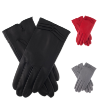 Dents Womens Leather Gloves With Pleat Detail And Fine Fleece Lining