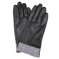 Dents Womens Leather Gloves w/ Tweed Cuffs Warm Winter - Black
