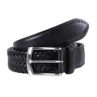 Dents Mens Stretch Plaited Leather Belt - Black/Black