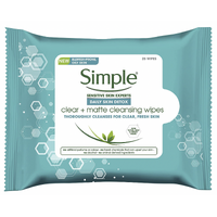 Simple Daily Skin Detox Clear + Matte Cleansing Wipes - 1 Pack of 25 Wipes