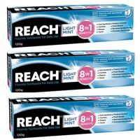 3x REACH 8 in 1 Fluoride Toothpaste 120g - Light Mint