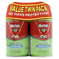 Mortein 2x Multi-Insect Automatic Spray Odourless Indoor & Outdoor Refill 154g