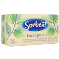 1x 70pk Sorbent Facial Tissues 200mm x 195mm - Eucalyptus