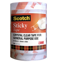 Scotch Sticky Tape General Purpose 24mm x 66m - Pack of 6 Rolls - Clear