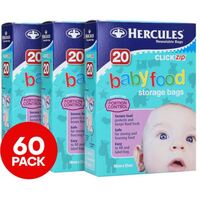 3x Hercules Pk20 10cm x 12cm Resealable Click Zip Baby Food Storage Bags Packaging