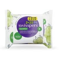 Swisspers Pk2 X 25 Facial Wipes Cucumber Soft & Strong Make-up Dirt Remover