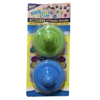 1 Pack of 2 Kwik Life Scourer with Plastic Handle Cleaning Dishes Pots & Pans