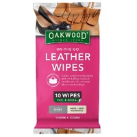 1 Pack of 10 Oakwood Leather Wipes On The Go Shine Peel & Reseal