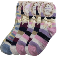 6 Pairs Womens Fuzzy Bed Socks Soft Fur Grip Fluffy Slipper Non Slip - One Size