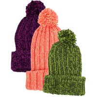 Womens Thick Knit Beanie Winter Fleece Lined Hat Warm Faux Fur Pom Pom Ski