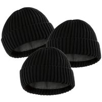 3x Unisex Winter Knitted Hat Warm Thick Beanie Fleece Ski Cap  Thermal - Black
