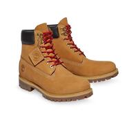 Timberland Mens 6 Inch Premium Luxe D-Rings Leather Boot - Wheat Nubuck w/ Red