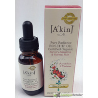 ORGANIC ROSEHIP OIL by A'Kin Certified Organic 23ml Pure Radiance Rose Hip Akin