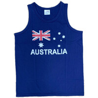 Adult AUSTRALIAN Singlet Australia Day 100% COTTON Souvenir Tank Top Flag - Blue