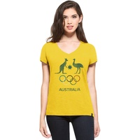 Socceroos Women's Gold V-Neck Football Olympics Tee Shirt Soccer - Yellow