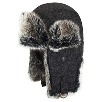 Bailey Mens Brodie Trapper Hat Fur Tweed Fabric - Marled Black & Navy Plaid