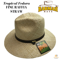 BARMAH Fishermans Fedora Fine Raffia Straw Hat with Chip Strap Sun Sun Tropical