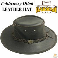 BARMAH Foldaway Oiled Hat Cattle Hide Leather Outback Waterproof UPF50+