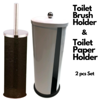 2Pcs Set Stainless Steel Toilet Brush Holder + Spare Toilet Roll Holder Storage