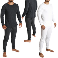 2pcs Set Mens Merino Wool Blend Long Sleeve Thermal Top & Long Johns Pants Underwear