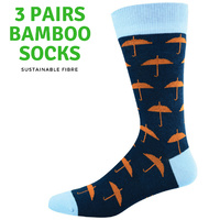 3x Pairs Men's Bamboozld Bamboo Socks Crew - Ditsy Umbrella