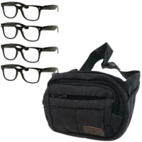 5PC Set Black Canvas Belt Bag Waist Pouch +  Classic Clear Lens Eye Glasses