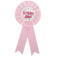 Happy Birthday Girl Ribbon Badge Award Fun Rosette Party Brooch - Light Pink
