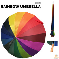 100cm Diameter RAINBOW UMBRELLA Rain Sun Colourful Parasol Long Shaft