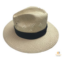 Natural VENTED PALM STRAW PANAMA HAT FEDORA Summer Trilby Sun Summer Cap 2848