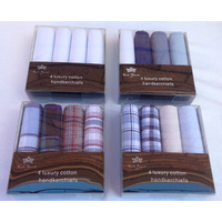 4x Mens Handkerchiefs 100% Cotton Fine GIFT BOX Business Mixed Colours 43cmx43cm