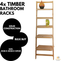 4x TIMBER BATHROOM SHELVES Wood Rack Shelf Kitchen Storage 5 Tier BULK