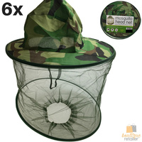 6x CAMO MOSQUITO NET HAT Outdoor Insect Mesh Protector Cap Bee Fly Bug BULK