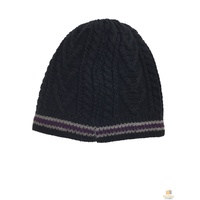 Insulated Thermal Beanie Stripe Winter Ski Warm Hat Knit Lined Wool Blend - Navy