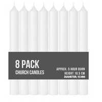 8x Church Candles Dinner Wax Pillar Wedding Table White - Unscented