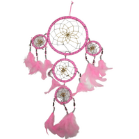 DREAM CATCHER Ornament Beads Beautiful with Natural Feathers 45cm  - Pink