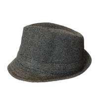 CLASSIC TRILBY HAT Fedora Felt Cap Costume Gangster in Herringbone Charcoal