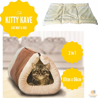 KITTY KAVE 2 in 1 Tunnel Cat Mat and Bed Heating Pet Pad Warm Fleece Cushion