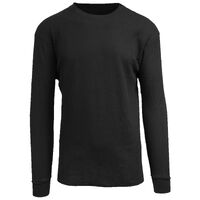 Thermo Fleece Mens Thermal Long Sleeve Top Baselayer Cotton Blend Shirt - Black