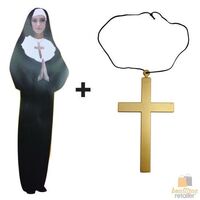 NUN COSTUME WITH CROSS Dress Halloween Womens Outfit Dress Religious Sister
