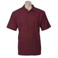 Mens Polo Top Shirt Plain Casual Short Sleeve Pique Knit Basic UPF Rated T-Shirt - Burgundy 
