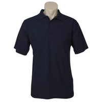 Mens Polo Top Shirt Plain Casual Short Sleeve Pique Knit Basic UPF Rated T-Shirt - Navy Blue - S