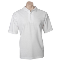 Mens Polo Top Shirt Plain Casual Short Sleeve Pique Knit Basic UPF Rated T-Shirt - White - M