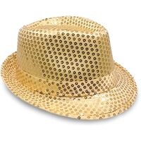 SEQUIN HAT Trilby Fedora Glitter Cap Costume Dance Party - Yellow/Gold