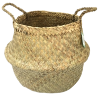 Small Round Belly Seagrass Small Storage Basket Straw Rattan Home Flower Pot Planter Wicker