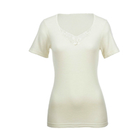 100% Pure Merino Wool Womens Short Sleeve Thermal Top Woolmark Thermals Fleece