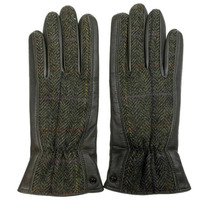 DENTS Womens Tweed Gloves Abraham Moon Herringbone - Fennel/Spruce