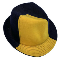 Mens Wool Trilby Hat Warm Winter Fedora Brim - Yellow/Navy Blue