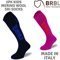 2pk BRBL Kids Vancouver Merino Wool Blend SKI SOCKS Children's Junior Thermal